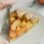 a pinterest image for peach galette with text overlay,