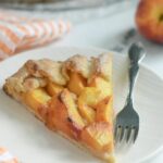 An image for peach galette recipe with text overlay.