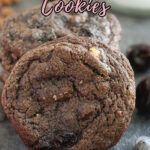A pinterest image for cherry chocolate cookies with text overlay.