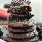 a pinterest image for cherry chocolate cookies with text overlay.