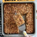 a pinterest image for sourdough baked oatmeal with text overlay.