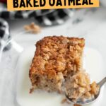 a pinterest image for sourdough baked oatmeal with text overlay.