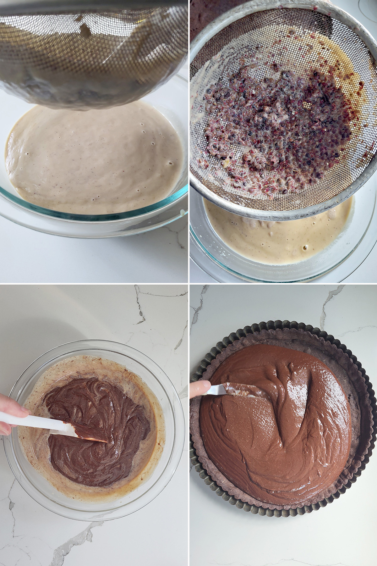 custard. in a bowl. chocolate custard in a chocolate tart shell.