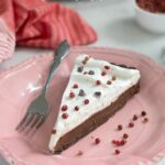 a pinterest image for chocolate pink peppercorn tart with text overlay.