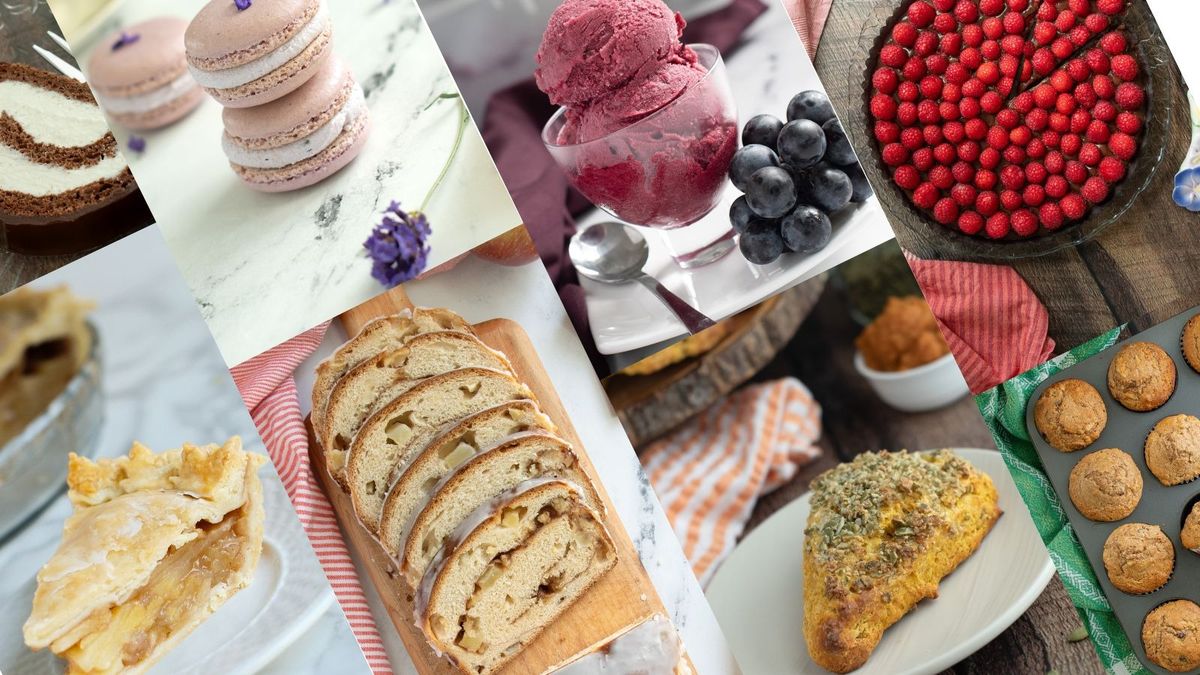 a collage of baked goods.