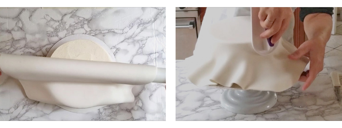 fondant draping on a cake.
