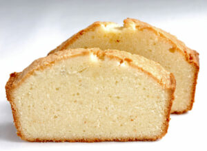 slices of pound cake on a white surface