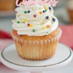 a pinterest image for vanilla cupcakes with text overlay.