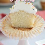 a pinterest image for vanilla cupcakes with text overlay.