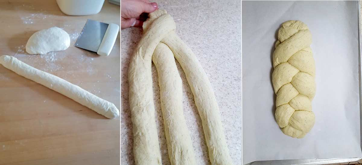 bread dough being braided.