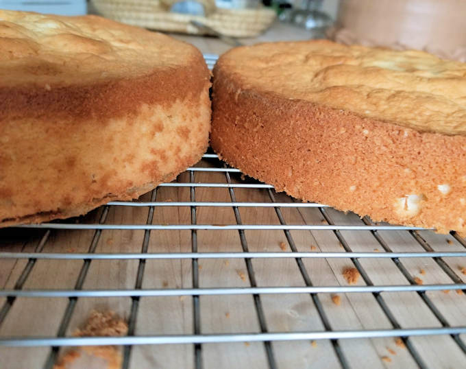 two cakes, one taller.