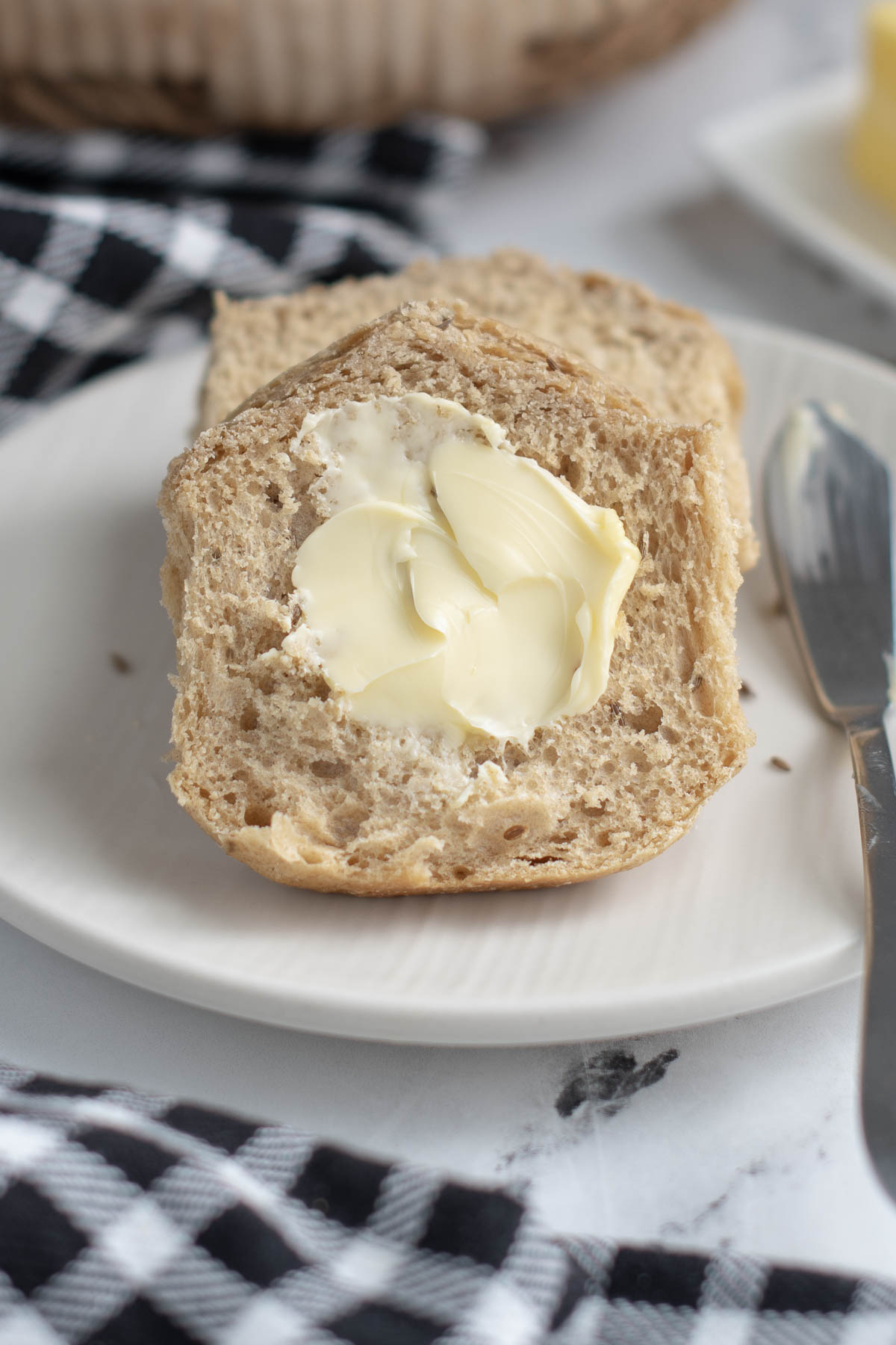 a buttered rye roll.