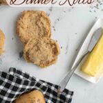 a pinterest image for Rye & Molasses dinner rolls with text overlay.