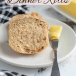 a pinterest image with text overlay for rye and molasses dinner rolls,.