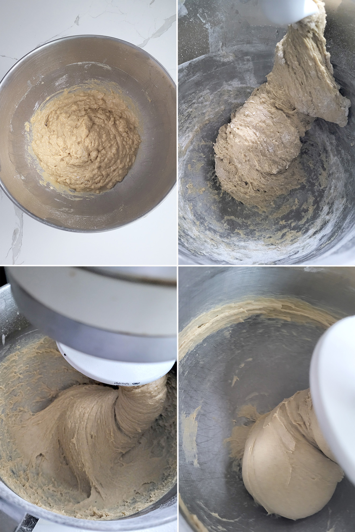 rye dough in a bowl before and after kneading.