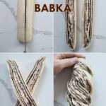 a pinterest image for shaping sourdough babka with text overlay,