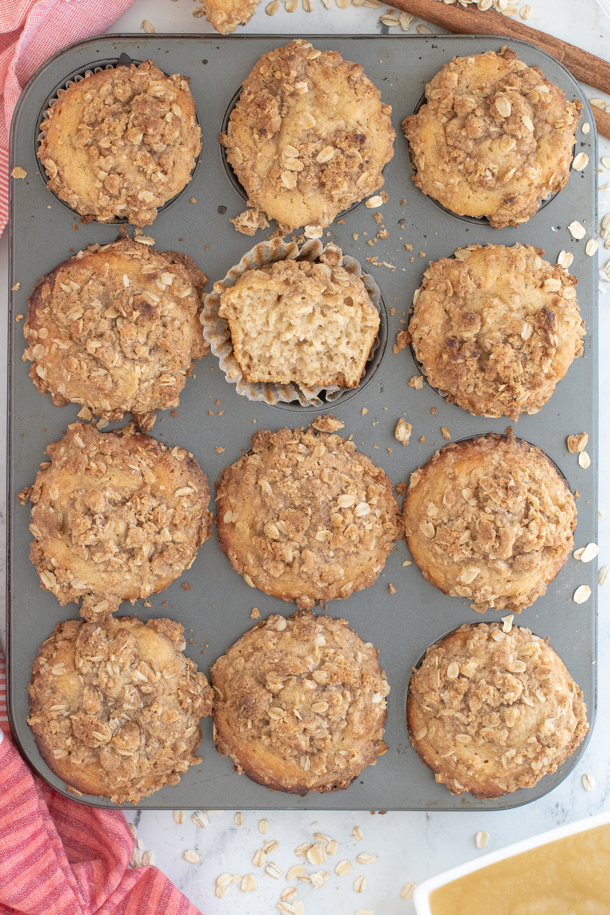 a tray of applesauce oatmeal muffins.