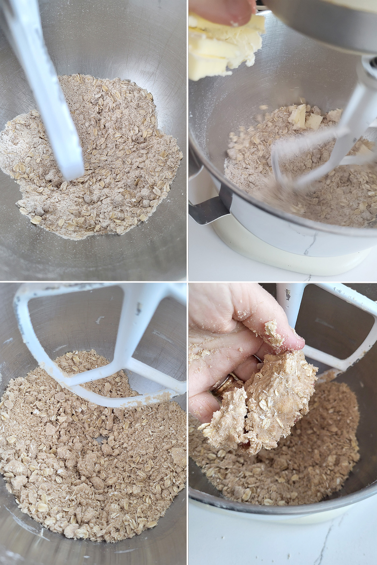 oats and sugar in a bowl with butter added. 