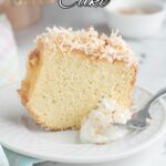 a pinterest image for coconut chiffon cake with text overlay.