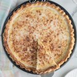 a pinterest image for coconut custard pie with text overlay.