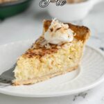 a pinterest image for coconut custard pie with text overlay.