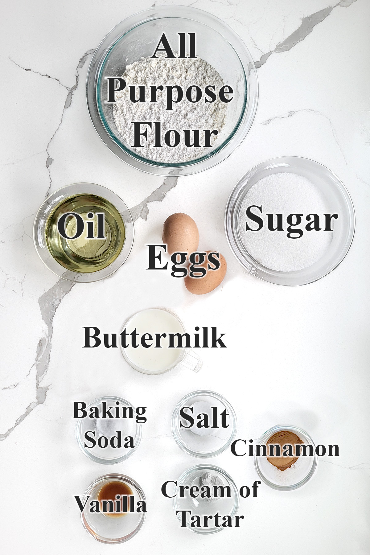 ingredients for snickerdoodle bread in glass bowls.