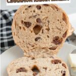 a pinterest image for sourdough cinnamon raisin bagels with text overlay.