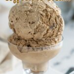 a glass bowl filled with two scoops of homemade coffee ice cream.