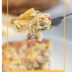 a forkful of corn quiche closeup